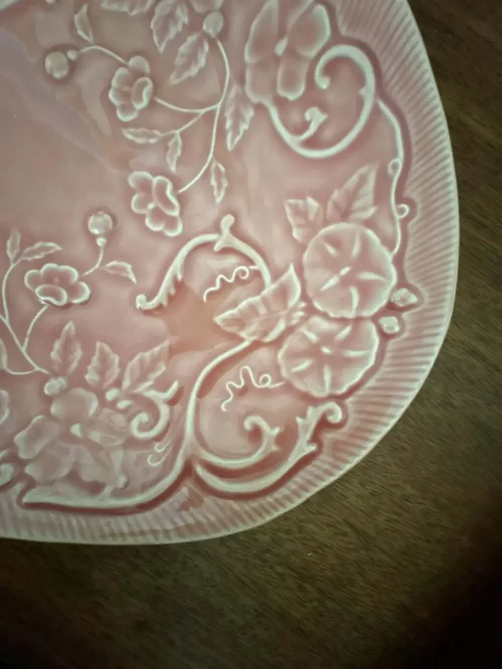 Bordallo Pinheiro Pink Majolica Floral Embossed Oval Platter Made in Portugal